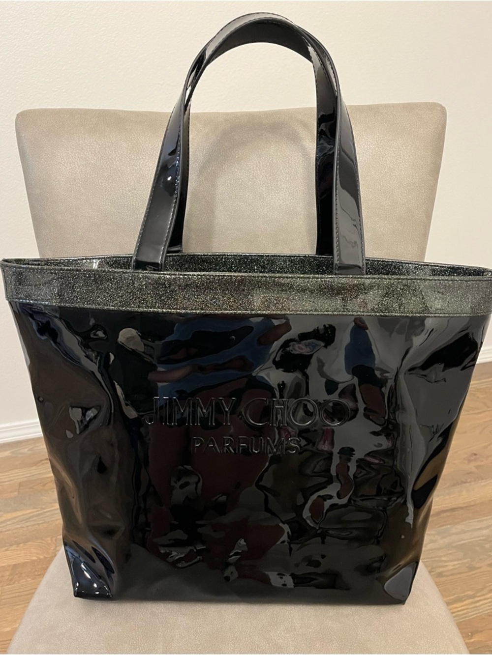Jimmy Choo Parfums Black Patent Tote Bag Large Glossy Shopper Bag